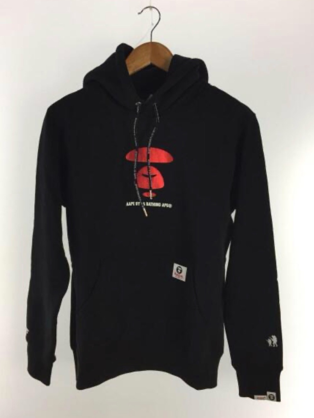 AAPE by *A Bathing Ape Black Hoodie with Iconic Red Logo Graphic - Sz Small
